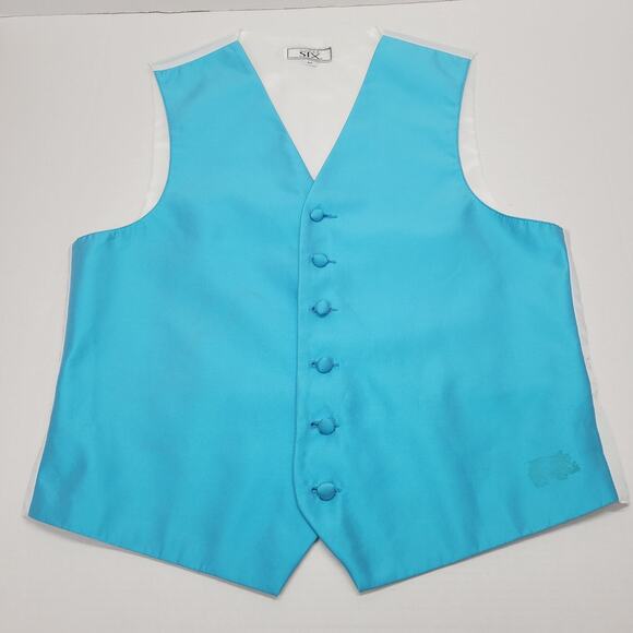 After Six Formal Vest Bright Turquoise Blue Satan Wedding Prom Mens Size Medium - Picture 1 of 10